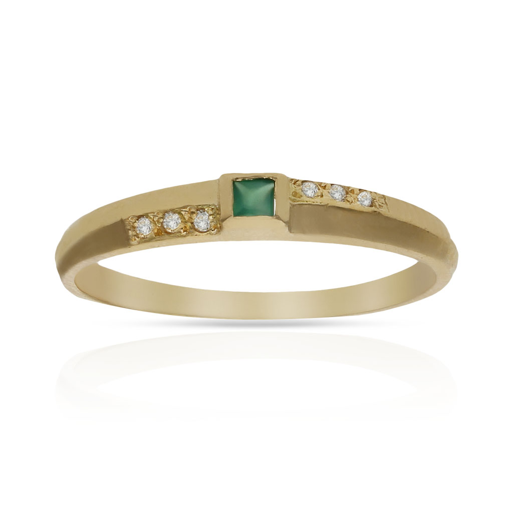 SORTIJA ORO 18KL CIRCONITAS + PIEDRA VERDE