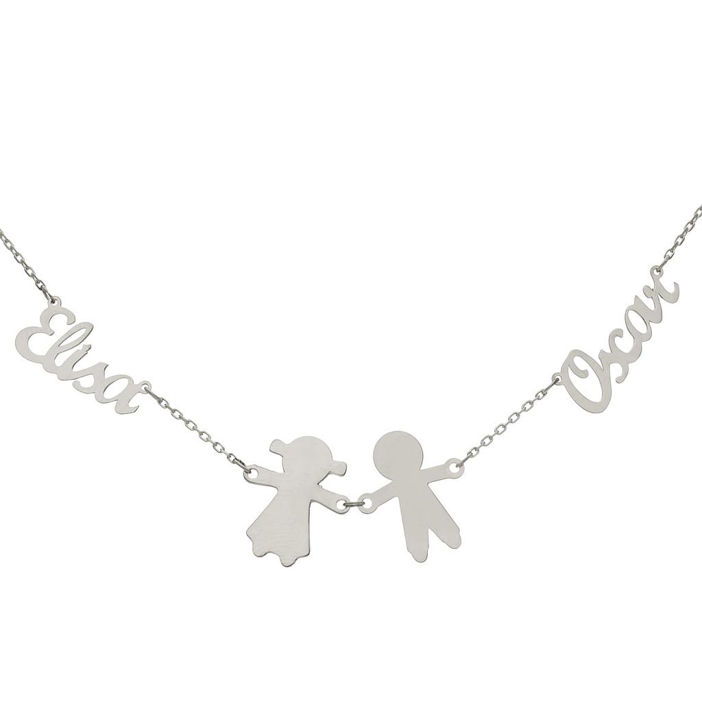 GARGANTILLA ORO BLANCO 18KL - 2 NOMBRES + NIÑOS