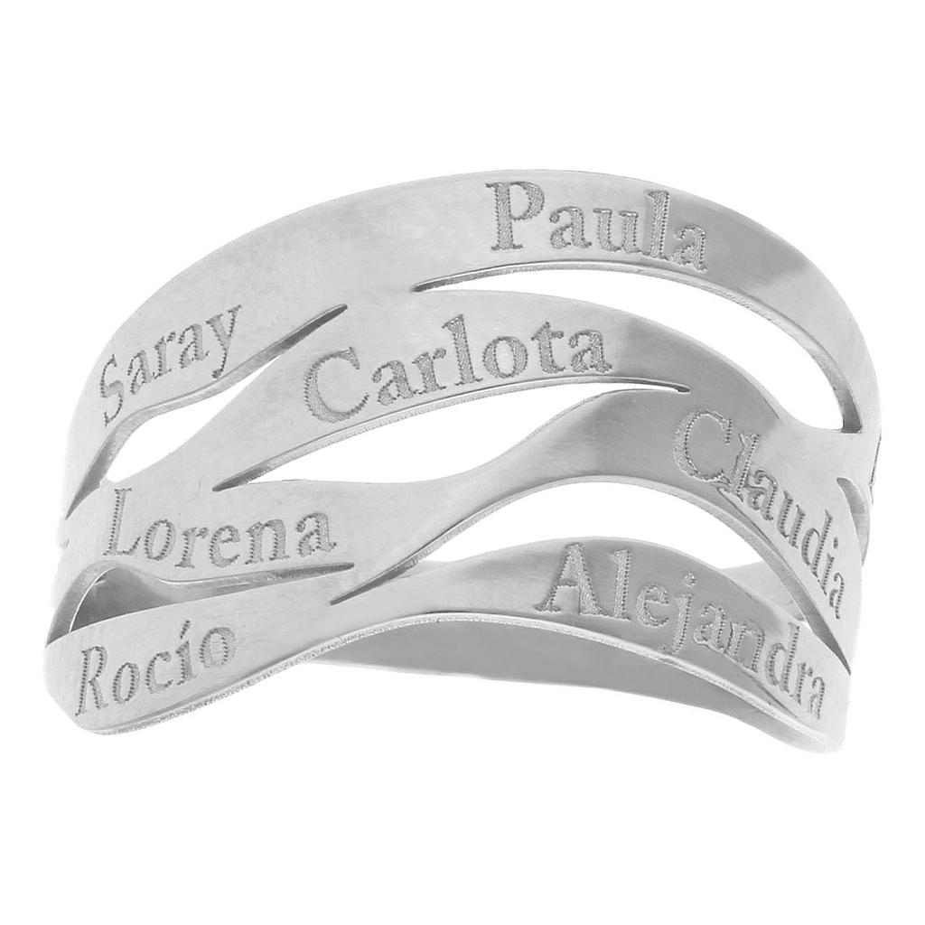 SORTIJA ORO BLANCO 18KL ONDAS 9 NOMBRES