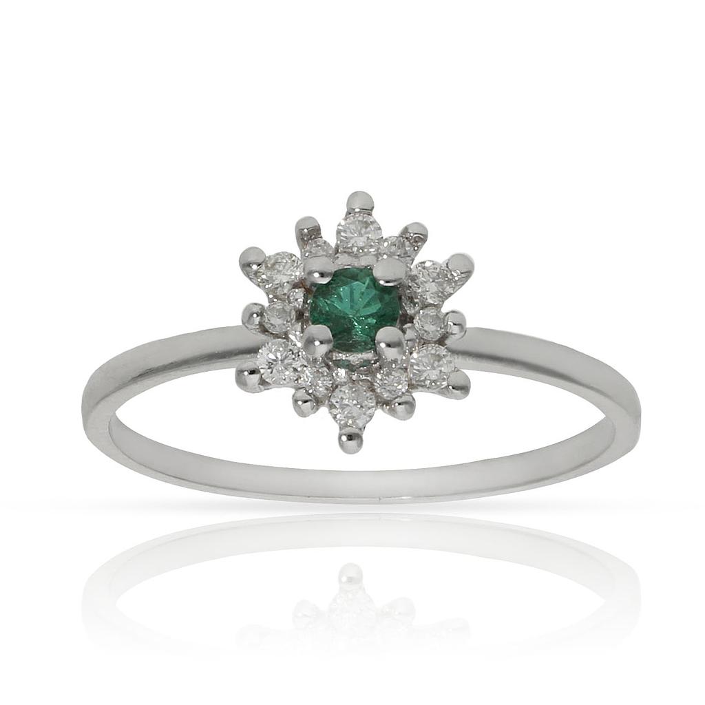 SORTIJA ORO BLANCO 18KL ESMERALDA + DIAMANTES