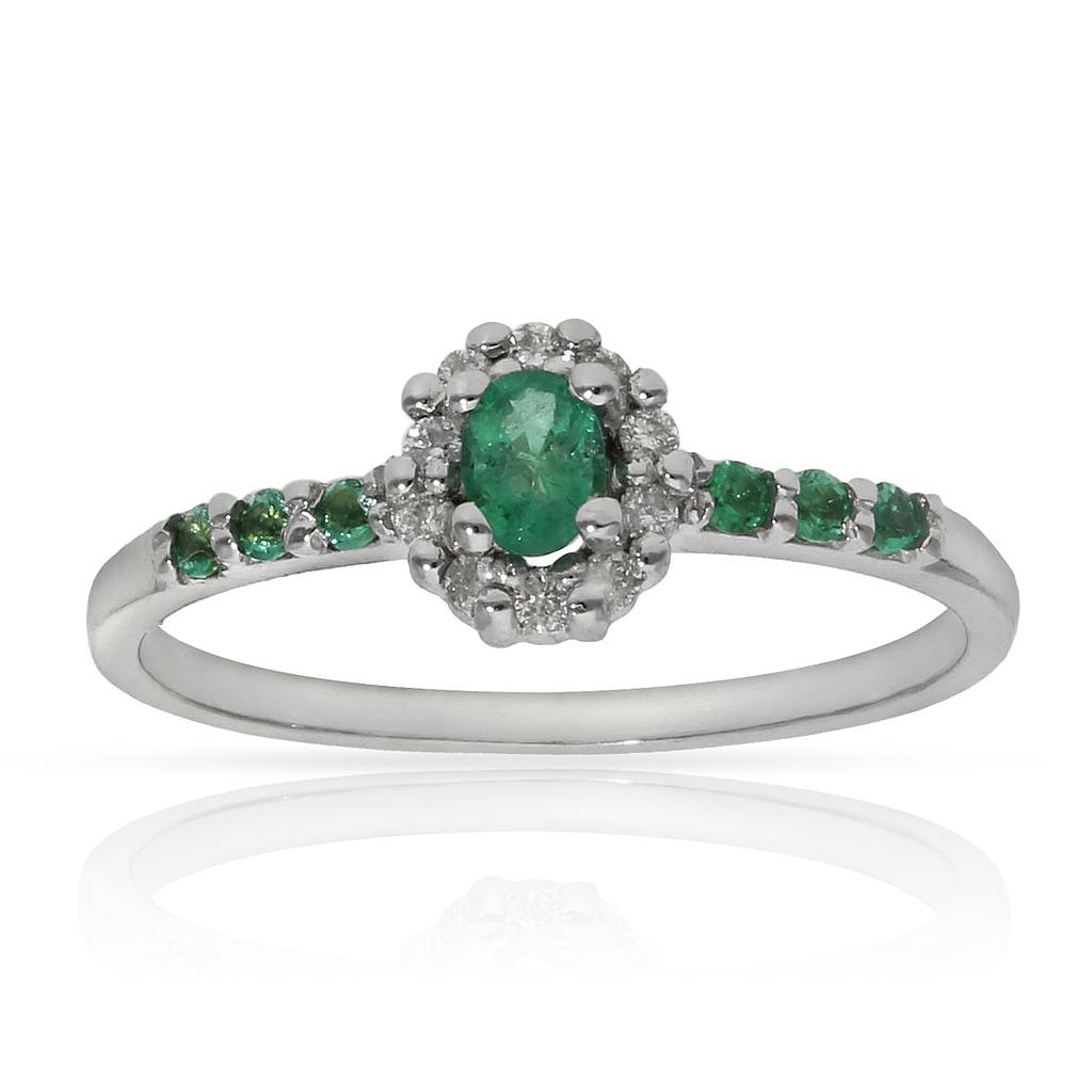 SORTIJA ORO BLANCO 18KL ESMERALDAS + DIAMANTES