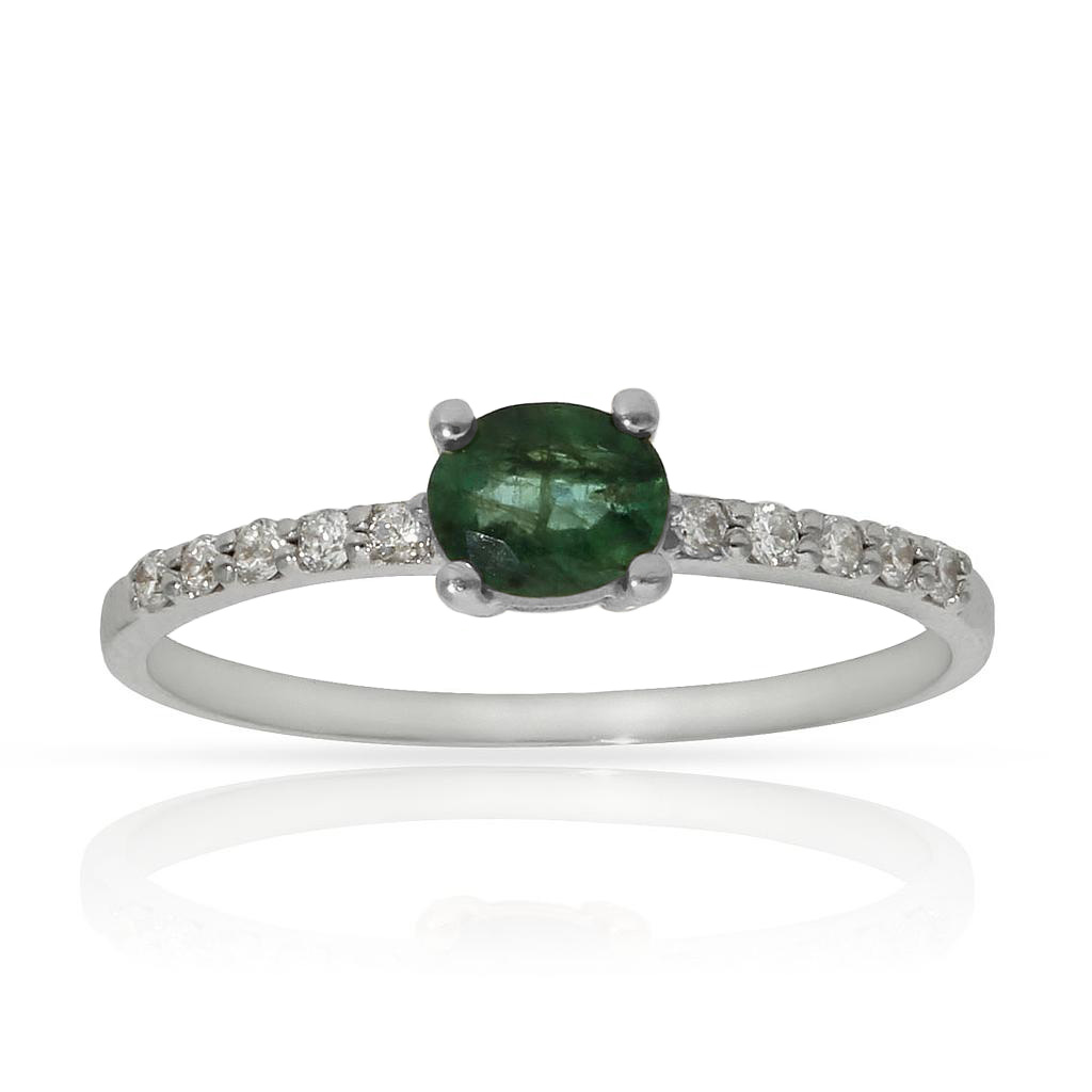 SORTIJA ORO BLANCO 18KL ESMERALDA + DIAMANTES