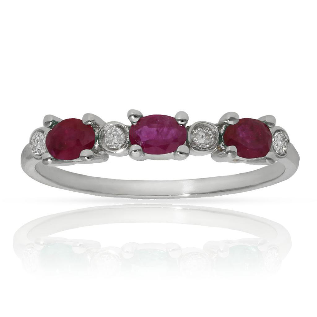 SORTIJA ORO BLANCO 18KL RUBIES + DIAMANTES