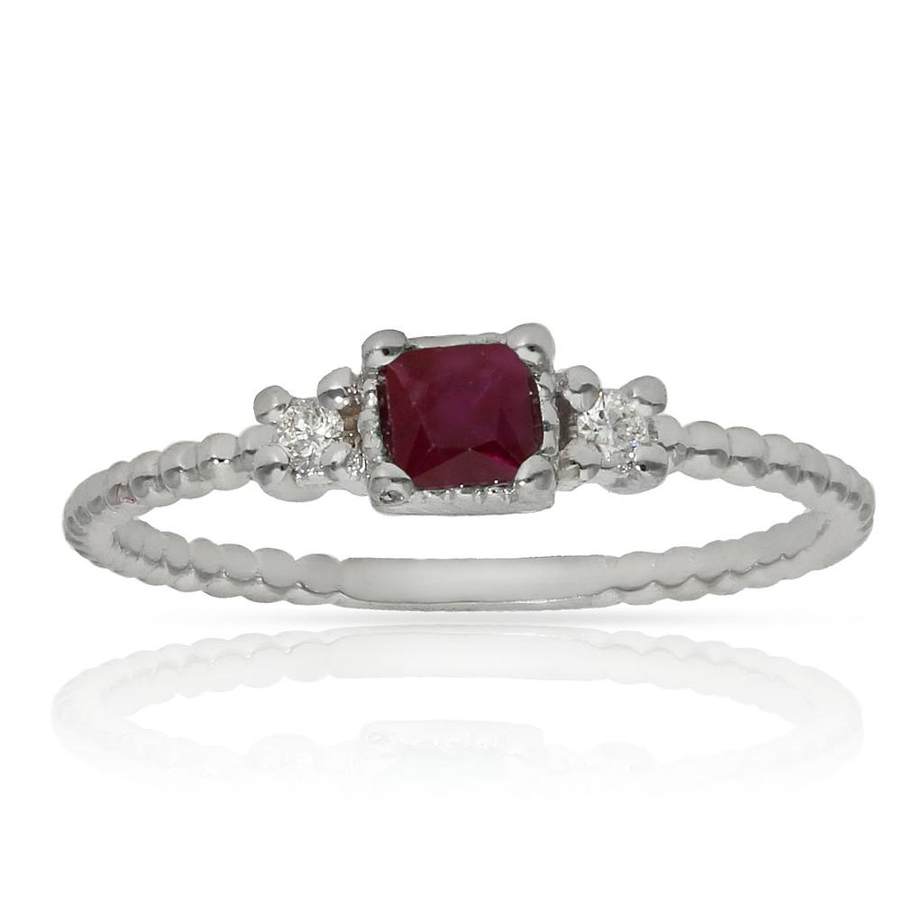 SORTIJA ORO BLANCO 18KL RUBI + DIAMANTES