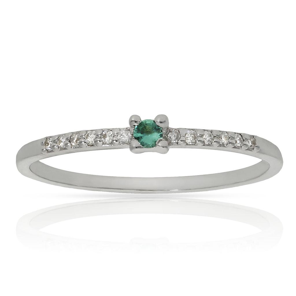 SORTIJA ORO BLANCO 18KL ESMERALDA + DIAMANTES