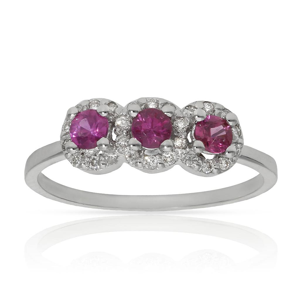 SORTIJA ORO BLANCO 18KL RUBIES + DIAMANTES
