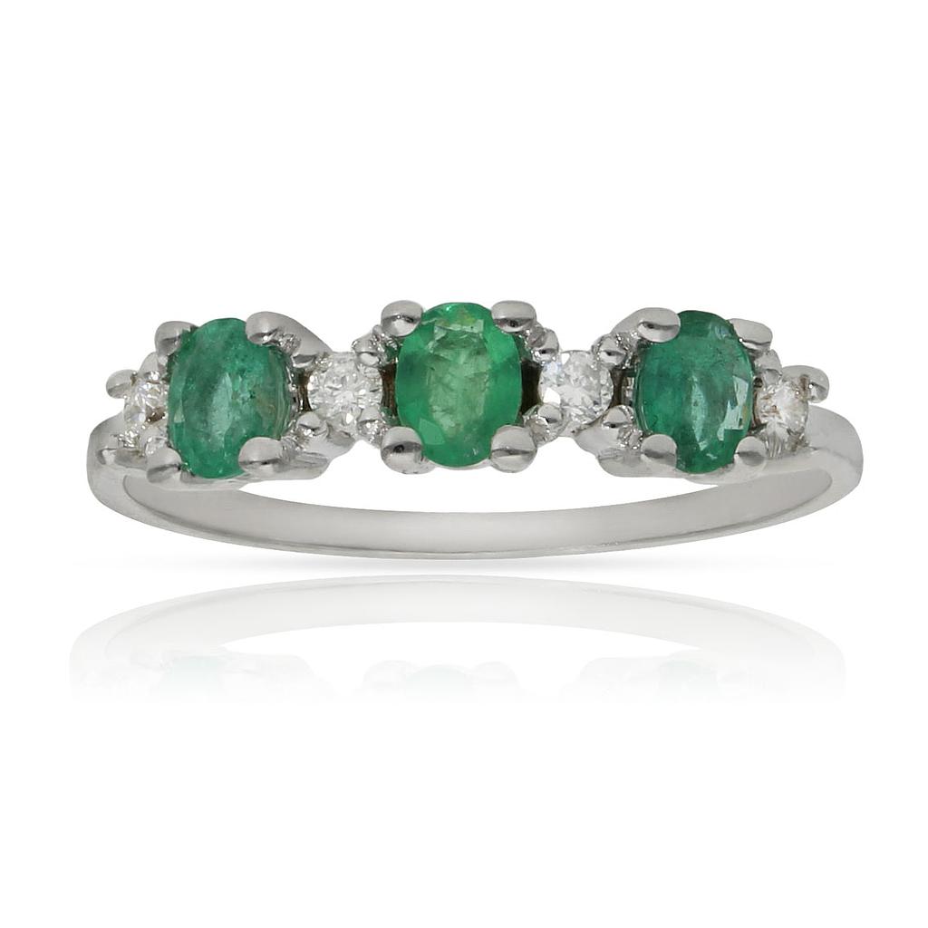 SORTIJA ORO BLANCO 18KL ESMERALDAS + DIAMANTES