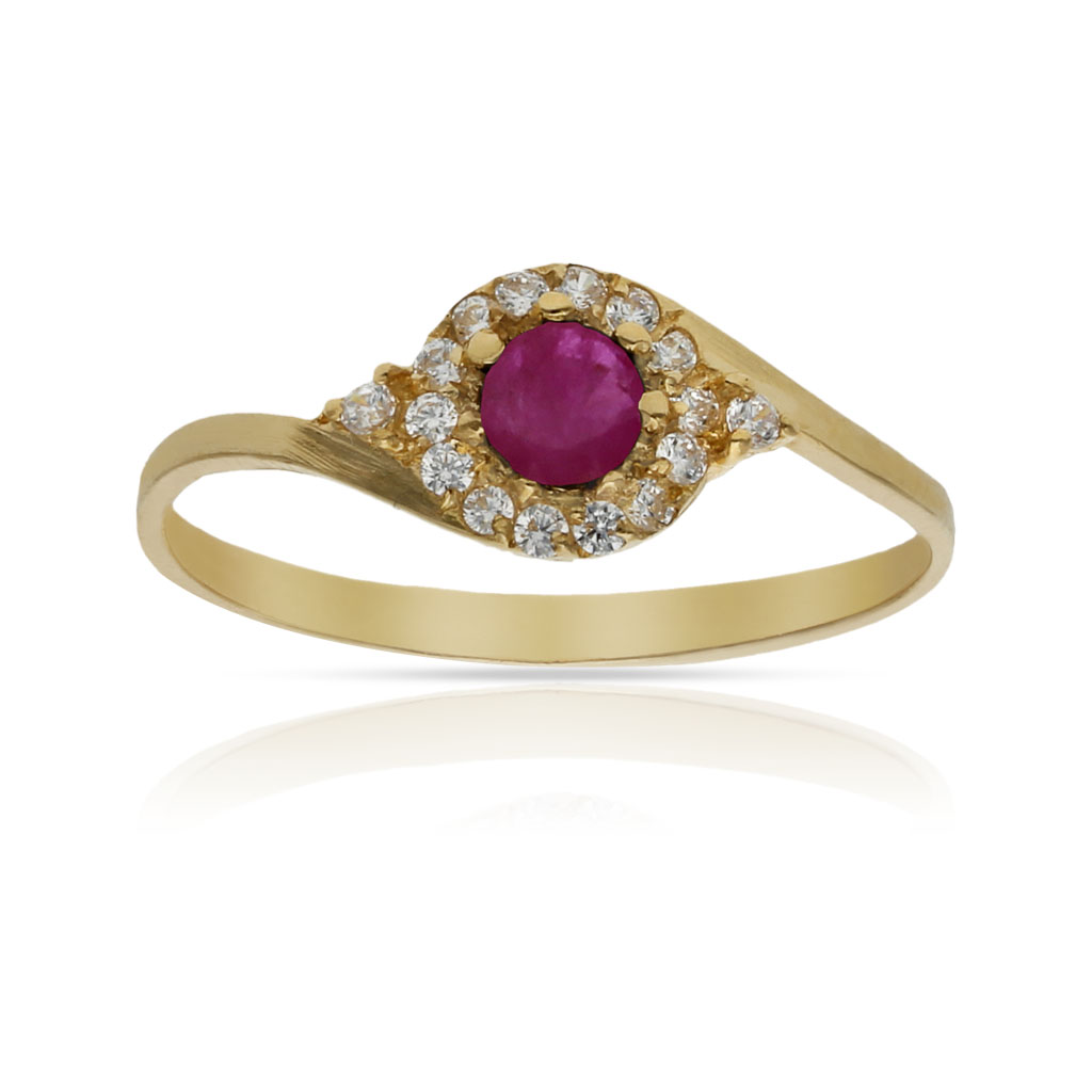 SORTIJA ORO 18KL RUBI FINO + CIRCONITAS