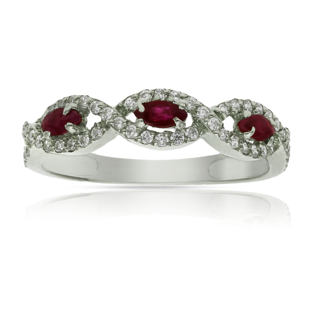 SORTIJA ORO BLANCO 18KL RUBI FINO + CIRCONITAS