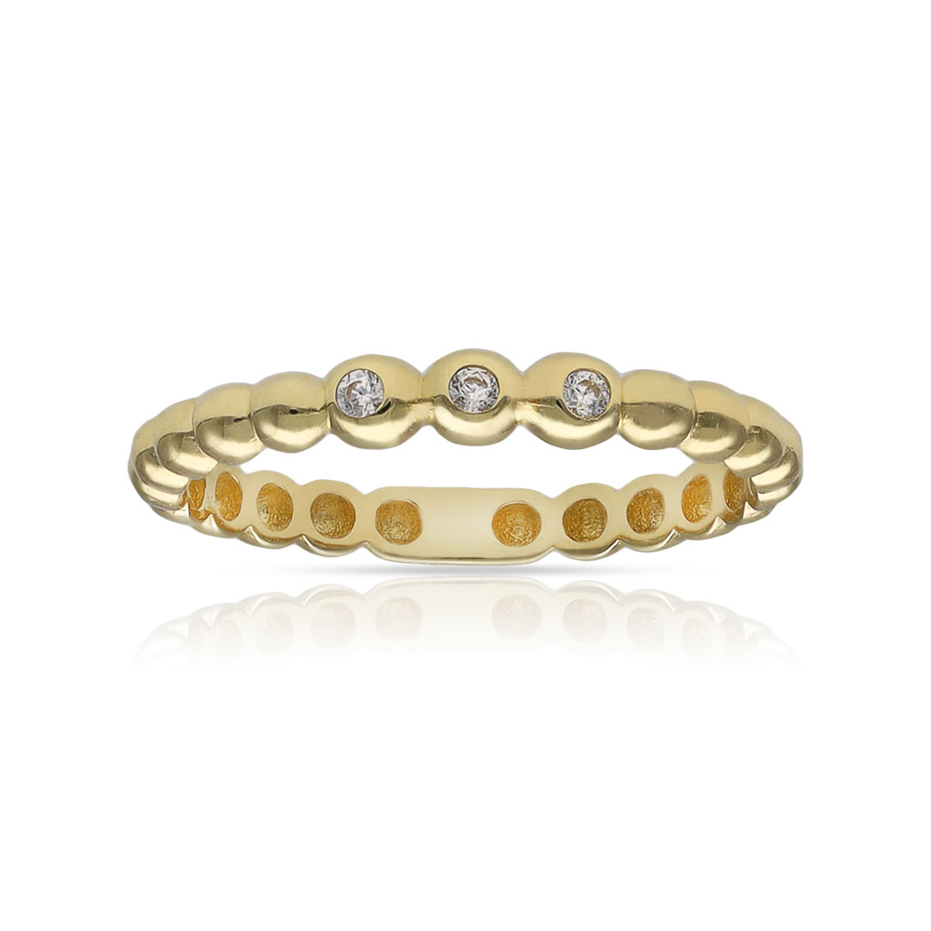 SORTIJA ORO 18KL MEDIAS BOLAS CIRCONITAS