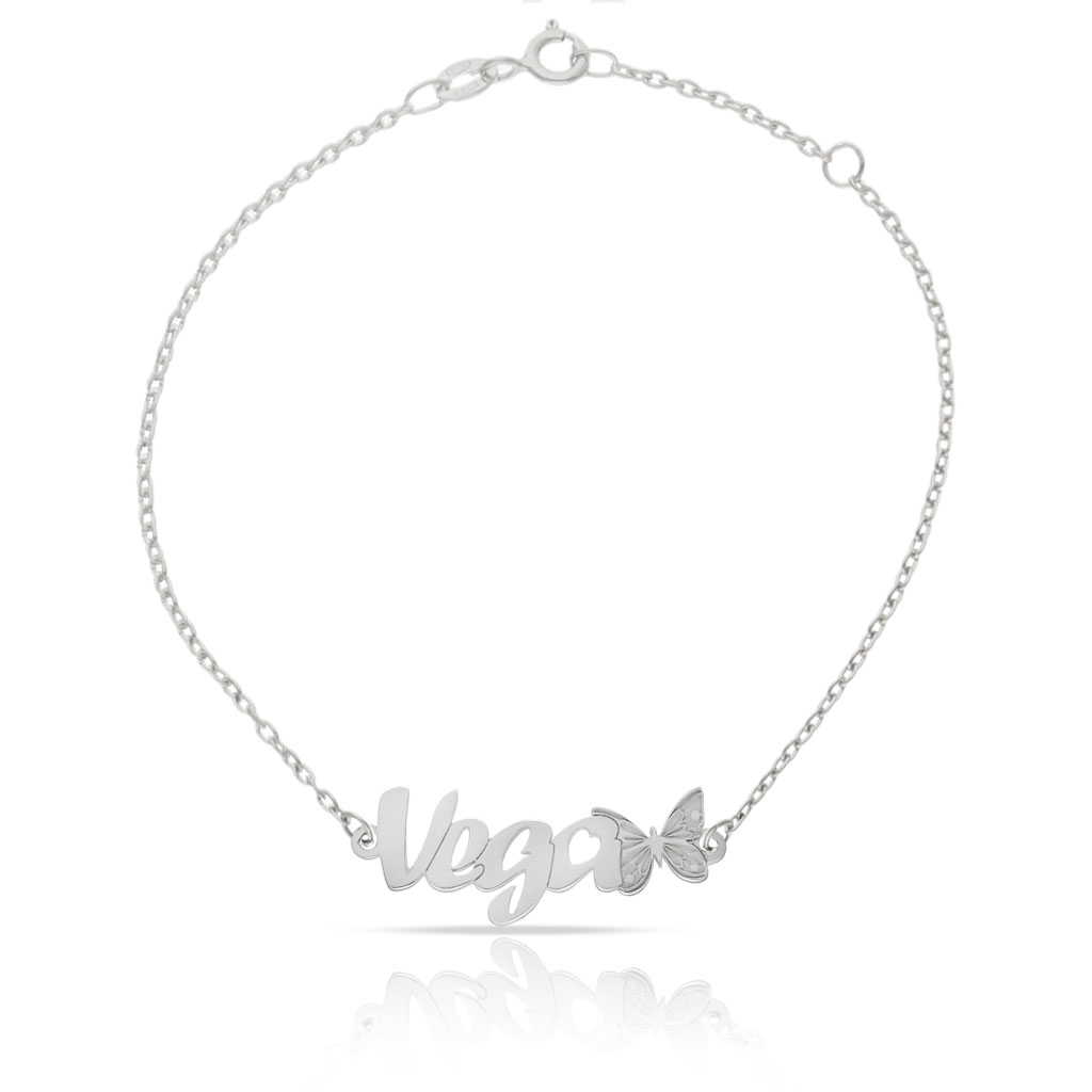 PULSERA ORO BLANCO 18KL NOMBRE + MARIPOSA