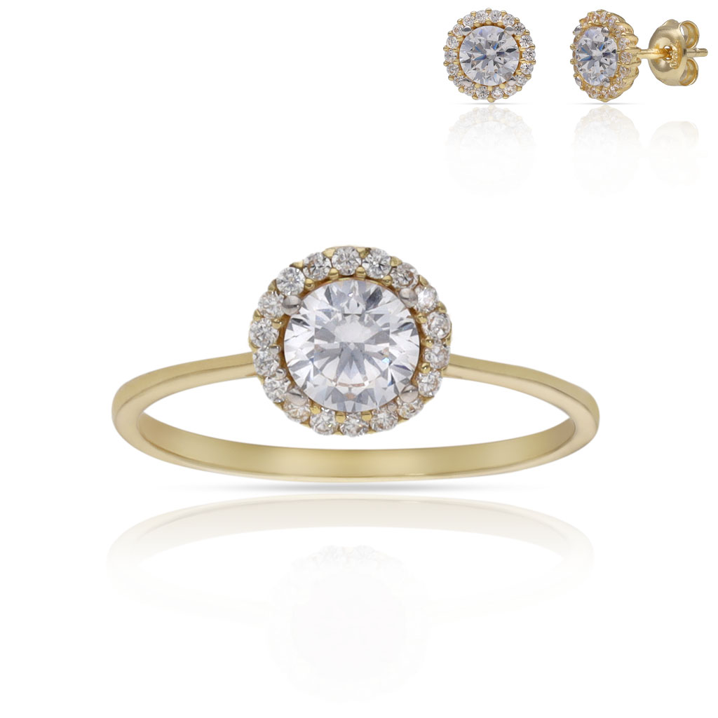 SORTIJA ORO 18KL CERCO CIRCONITAS + PIEDRA CIRCONITA - 7MM