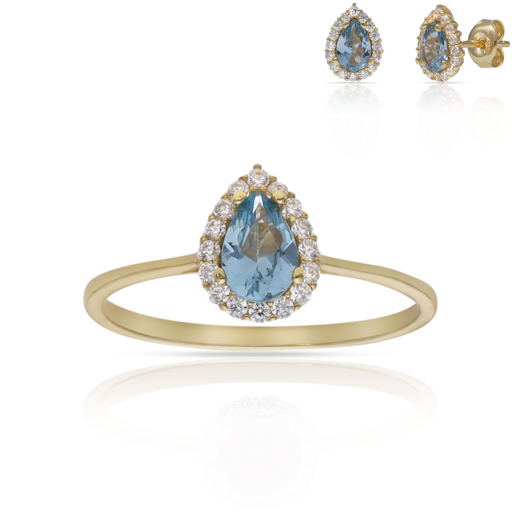 SORTIJA ORO 18KL LAGRIMA PIEDRA AGUA - 6x9MM