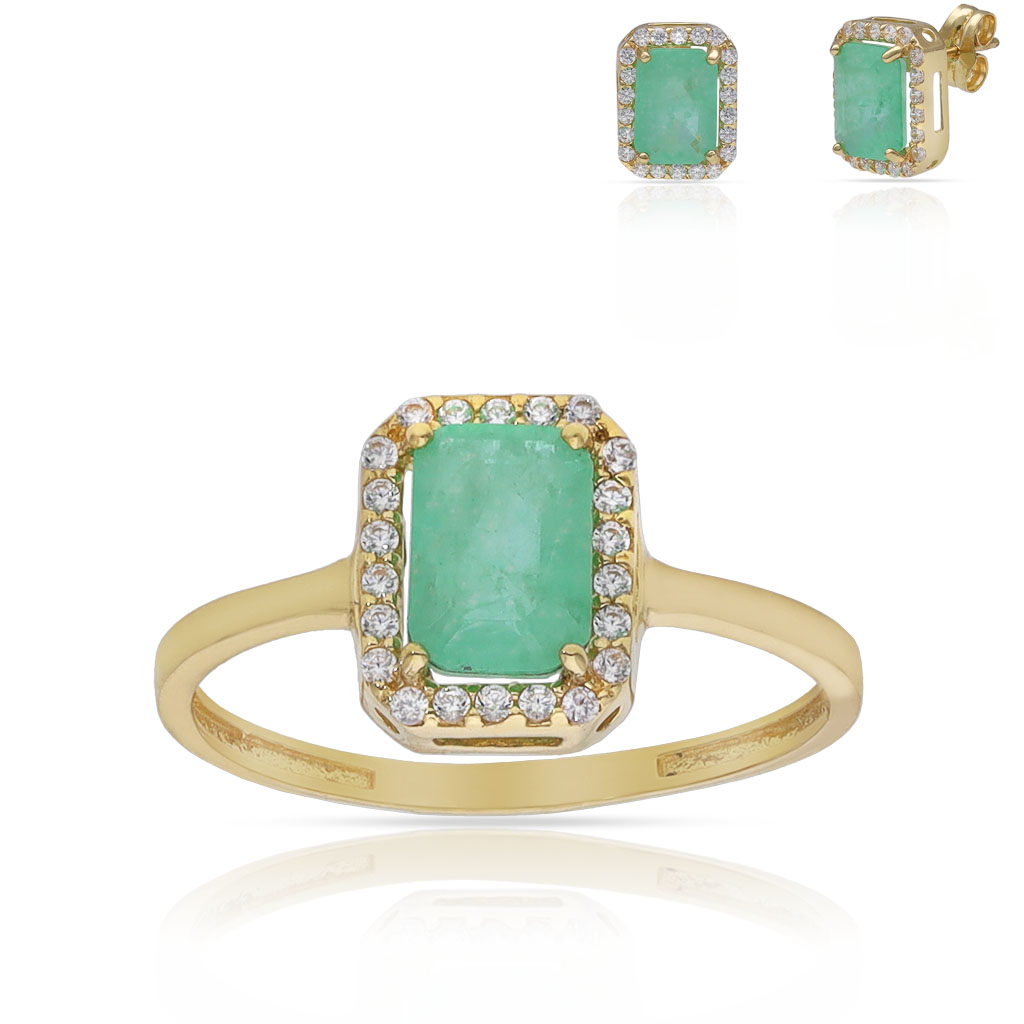 SORTIJA ORO 18KL PIEDRA VERDE + CIRCONITAS - 7x9MM