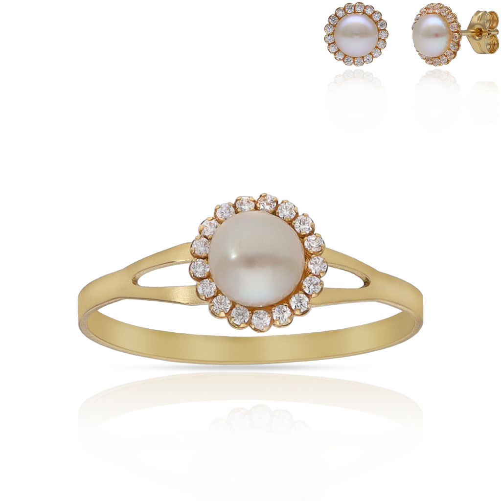 SORTIJA ORO 18KL PERLA CULTIVADA + CIRCONITAS - 7.50MM