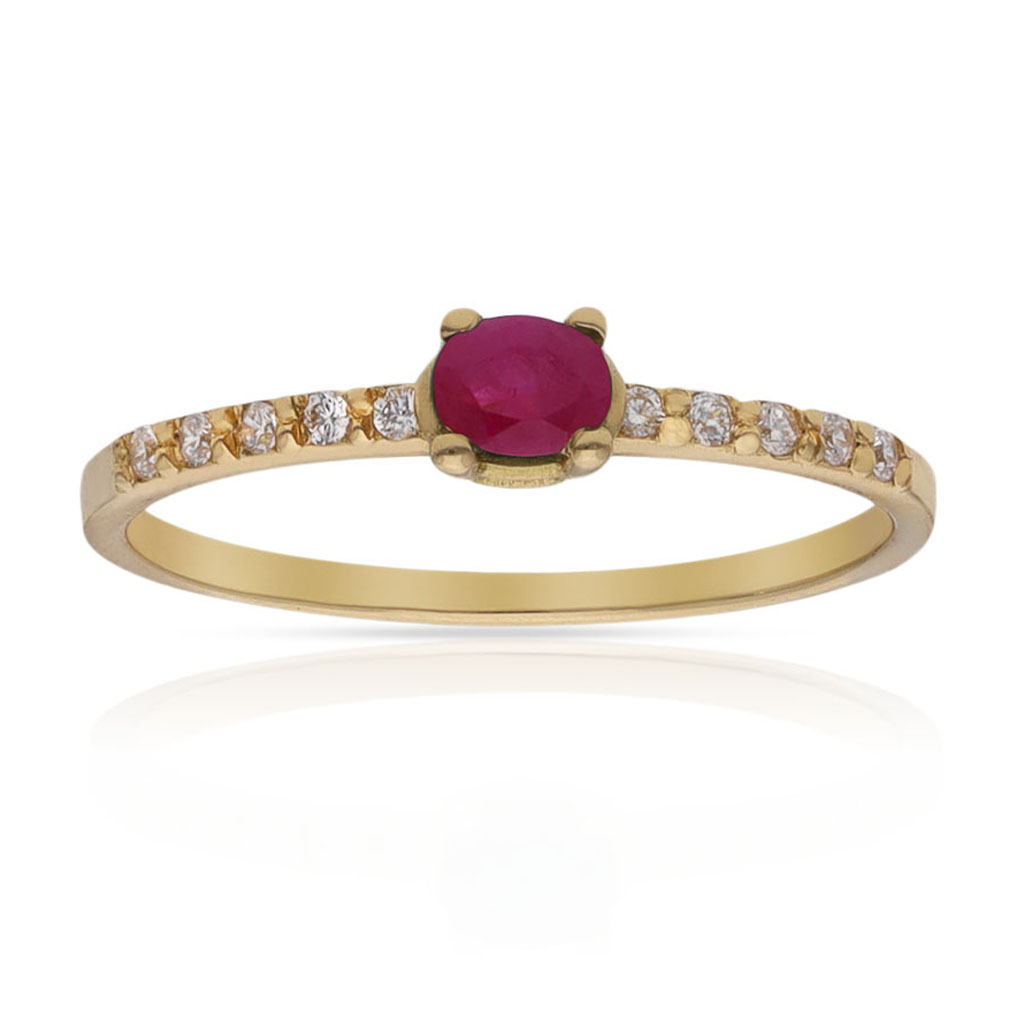 SORTIJA ORO 18KL RUBI FINO + CIRCONITAS