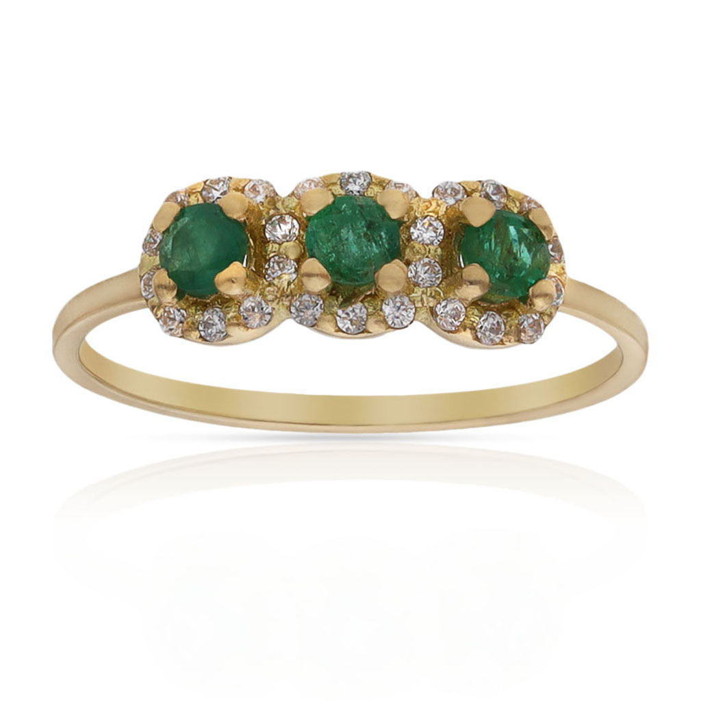 SORTIJA ORO 18KL ESMERALDAS FINAS + CIRCONITAS