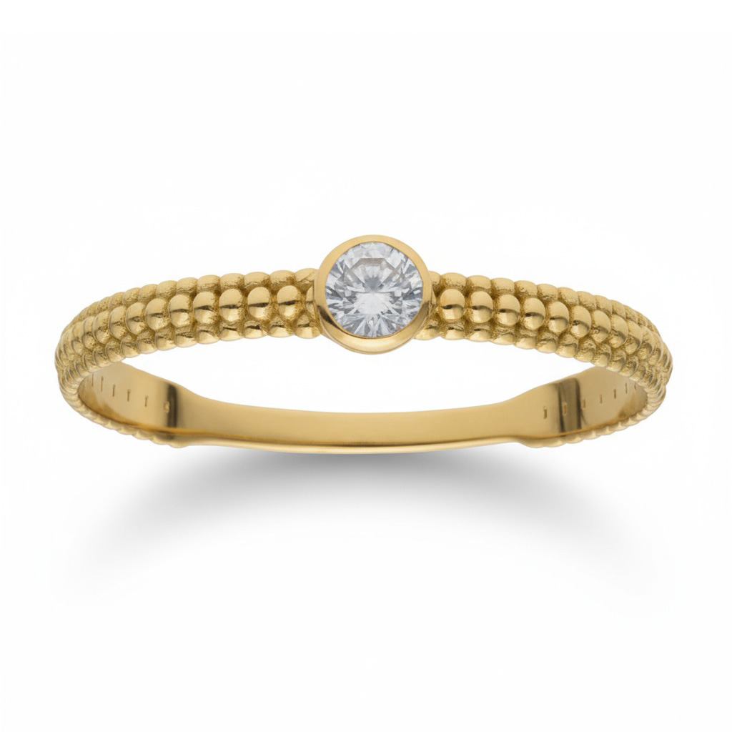 SORTIJA ORO 18KL PUNTITOS + CIRCONITA