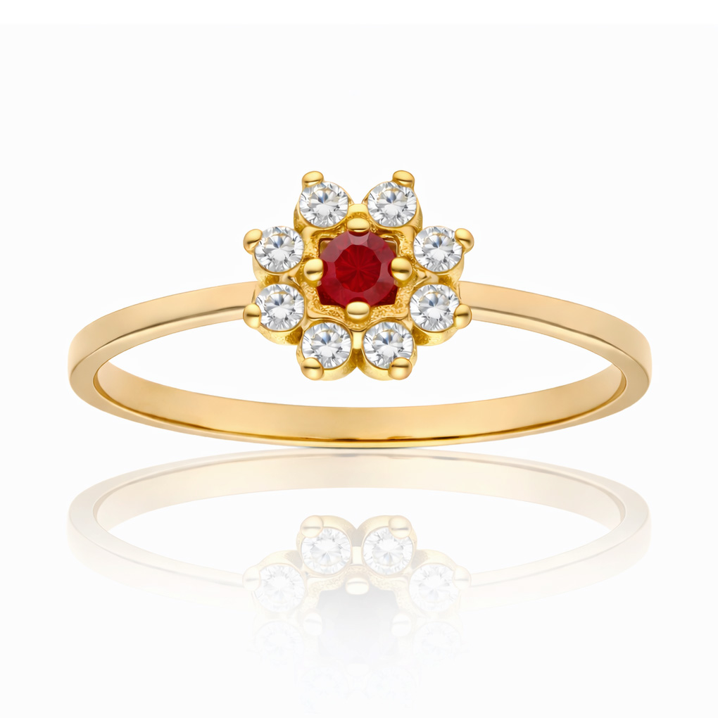 SORTIJA ORO 18KL RUBI FINO + CIRCONITAS