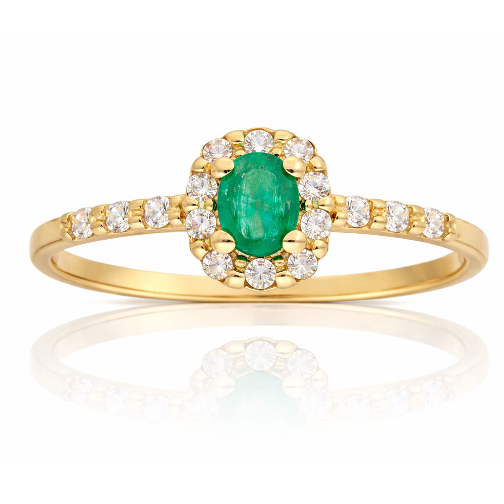 SORTIJA ORO 18KL ESMERALDA FINA + CIRCONITAS