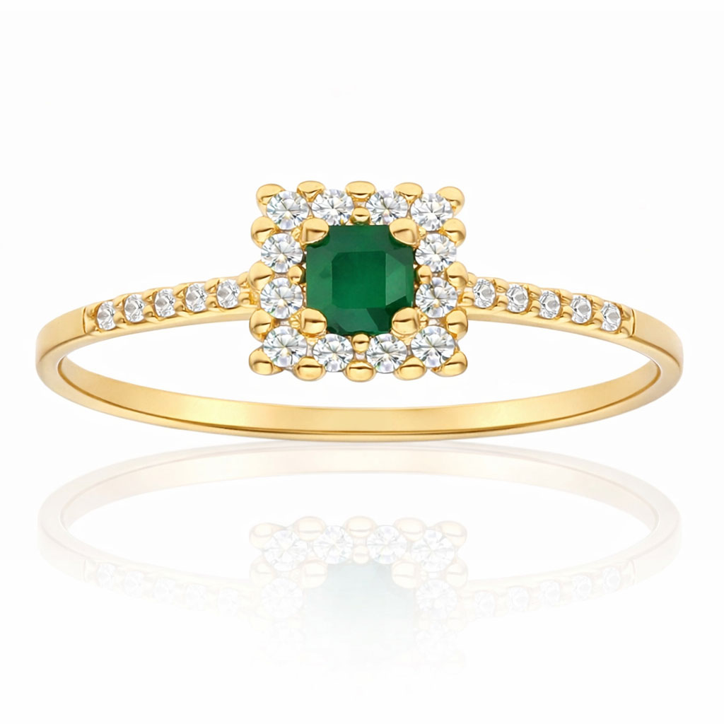 SORTIJA ORO 18KL ESMERALDA FINA + CIRCONITAS