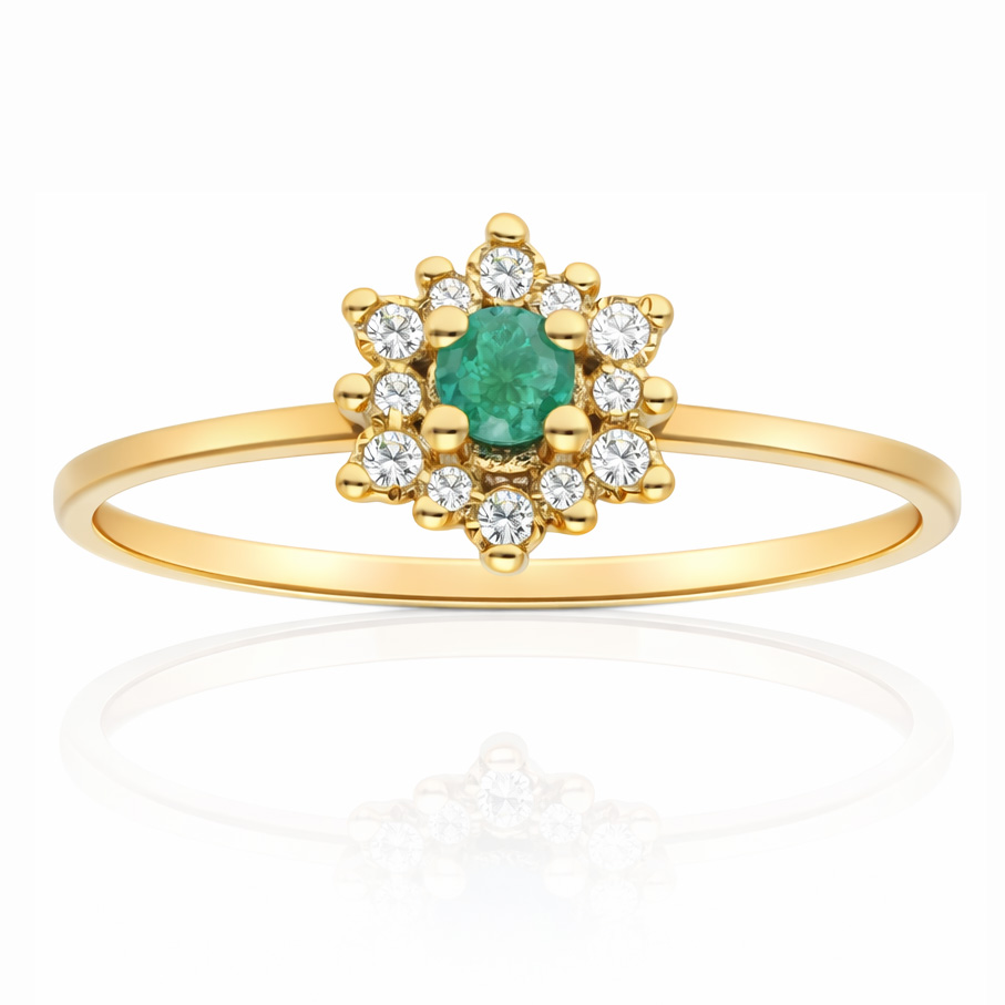 SORTIJA ORO 18KL ESMERALDA FINA + CIRCONITAS