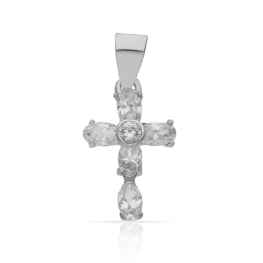 [C138] CRUZ ORO BLANCO 18KL CIRCONITAS