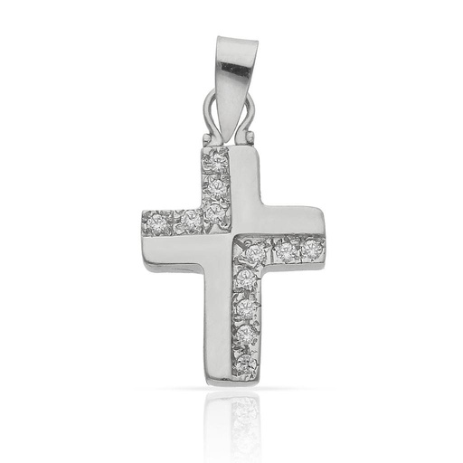 [C153] CRUZ ORO BLANCO 18KL CIRCONITAS