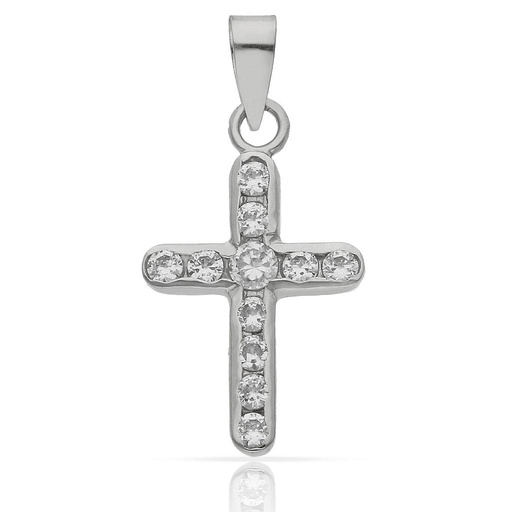 [C196] CRUZ ORO BLANCO 18KL CIRCONITAS