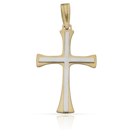 [C263-1.85 gr] CRUZ ORO 18KL BICOLOR - 18X28MM- AGOTADO TEMPORALMENTE