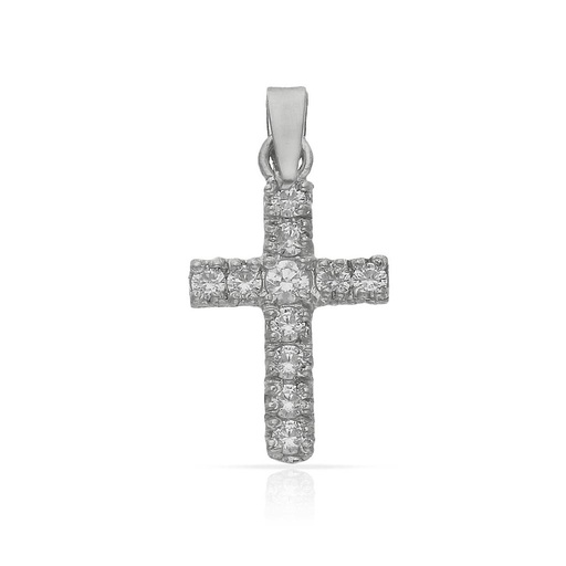 [C334] CRUZ ORO BLANCO 18KL CIRCONITAS - 12x19MM