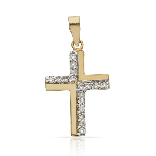 [C434] CRUZ ORO 18KL BICOLOR CIRCONITAS - 14x22MM