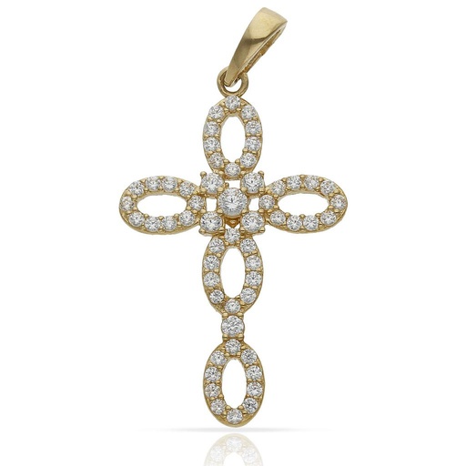 [C463] CRUZ ORO 18KL CIRCONITAS - 15x25MM