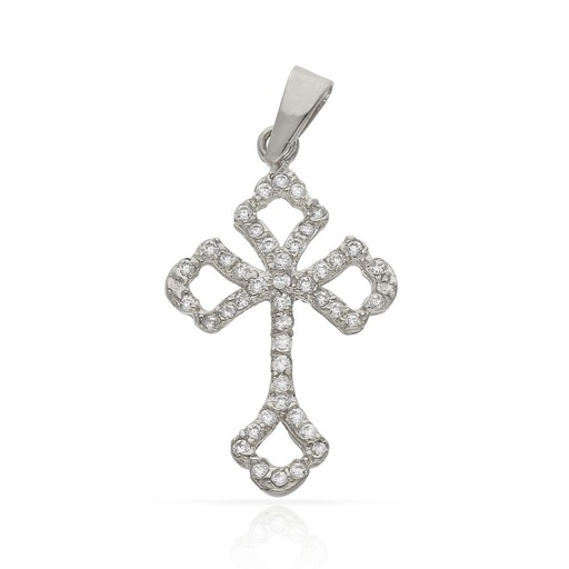 [C470] CRUZ ORO BLANCO 18KL CIRCONITAS - 14x22MM