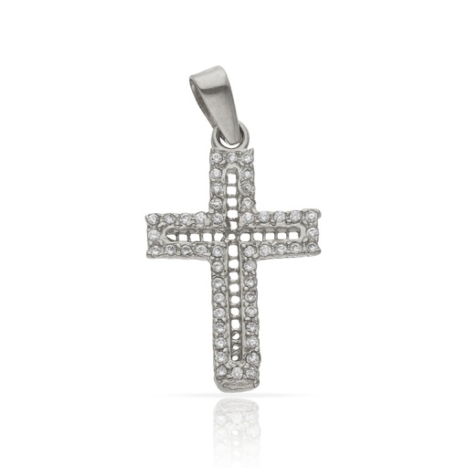 [C471] CRUZ ORO BLANCO 18KL CIRCONITAS