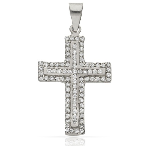 [C472] CRUZ ORO BLANCO 18KL CIRCONITAS - 17x26MM