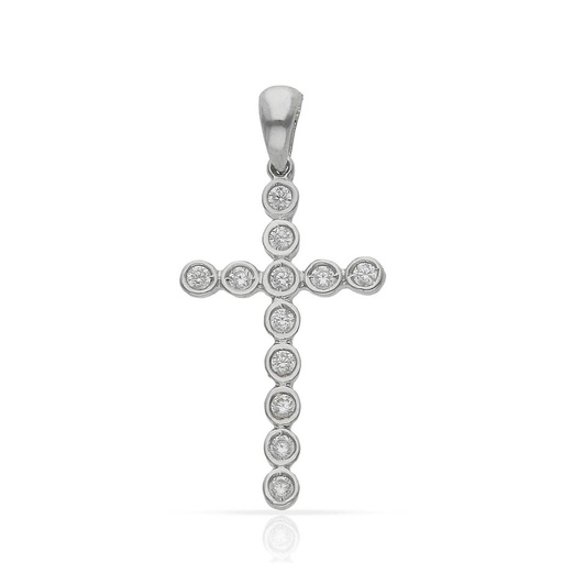 [C476] CRUZ ORO BLANCO 18KL CIRCONITAS - 11x19MM