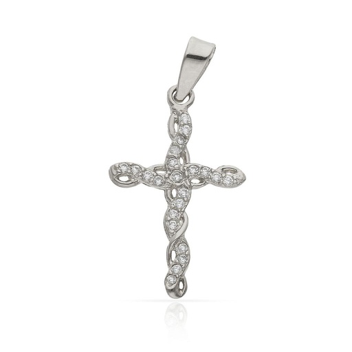 [C477] CRUZ ORO BLANCO 18KL CIRCONITAS - 13x20MM