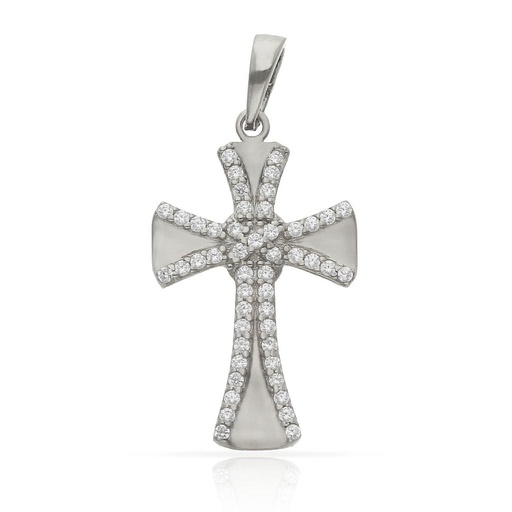 [C479] CRUZ ORO BLANCO 18KL CIRCONITAS - 13x22MM
