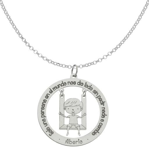 [G1015] GARGANTILLA ORO BLANCO 18KL FRASE+NIÑO - 28MM