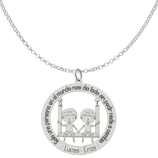 [G1017] GARGANTILLA ORO BLANCO 18KL FRASE+NIÑOS - 28MM