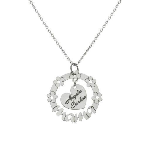 [G1025] GARGANTILLA ORO BLANCO 18KL MAMA + FLORES