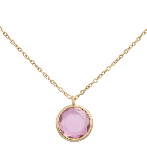 [G637] GARGANTILLA ORO 18KL CIRCULO PIEDRA ROSA