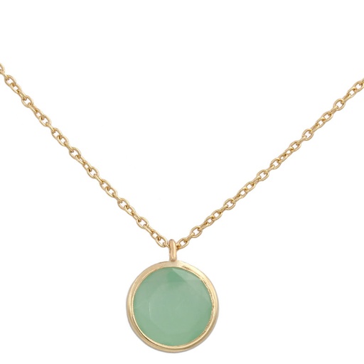[G638] GARGANTILLA ORO 18KL CIRCULO  PIEDRA VERDE