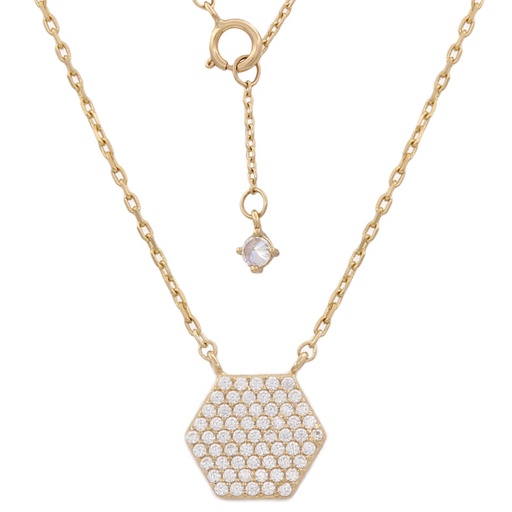 [G659] GARGANTILLA ORO 18KL HEXAGONO CIRCONITAS