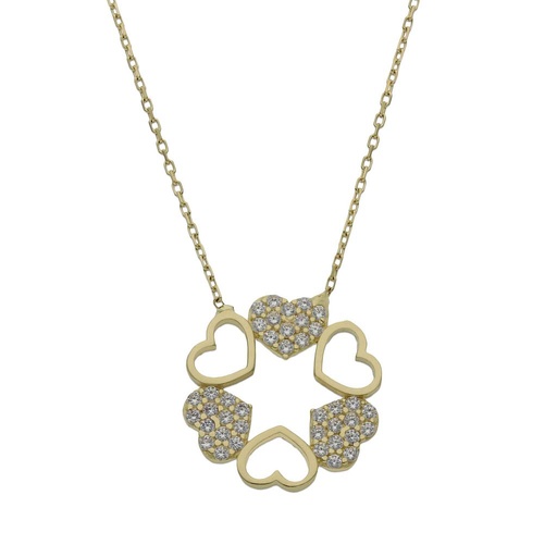 [G914] GARGANTILLA ORO 18KL CORAZONES CIRCONITAS