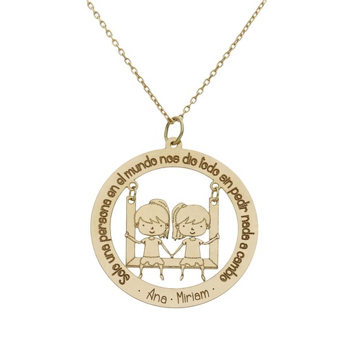 [G992] GARGANTILLA ORO 18KL FRASE + NIÑAS - 28MM