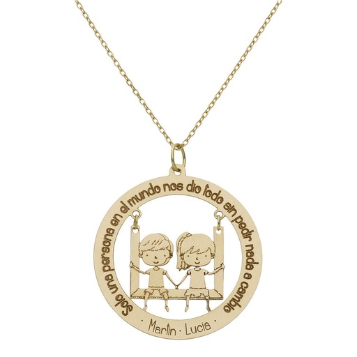 [G993] GARGANTILLA ORO 18KL FRASE+NIÑA+NIÑO - 28MM