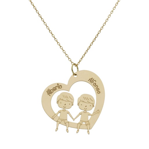[G994] GARGANTILLA ORO 18KL CORAZON + NIÑOS