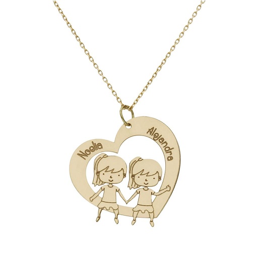 [G995] GARGANTILLA ORO 18KL CORAZON + NIÑAS